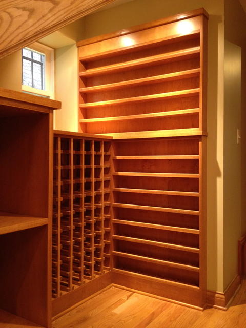 Modern Wine Cellar with storage shelves