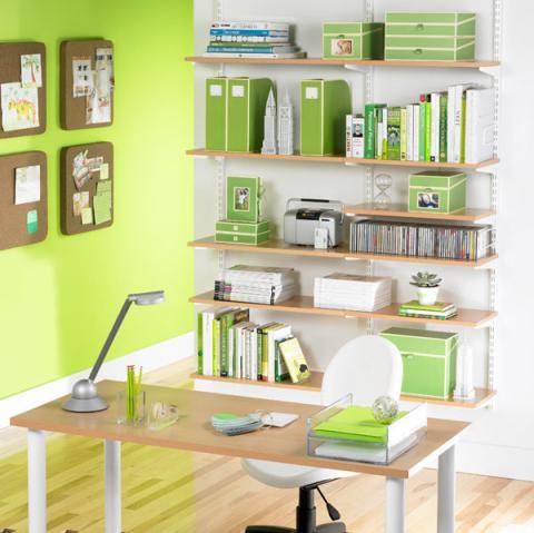 Contemporary Home Office with green office filing organizers