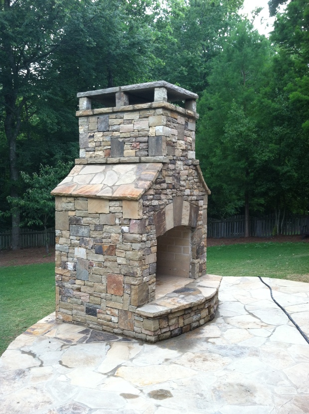 Rustic Patio In Dacula Stacked Stone Outdoor Fireplace Keystone By
