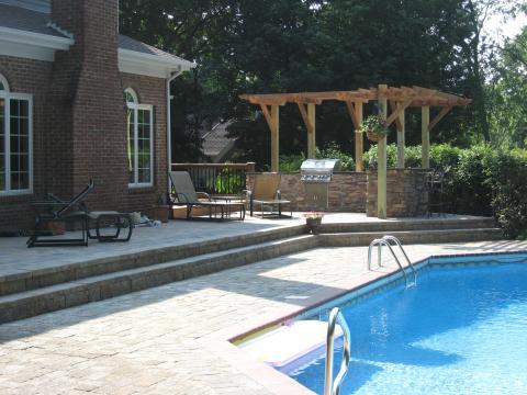 Transitional Pool with outdoor lounge patio furniture