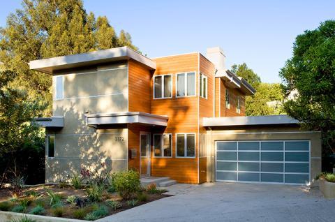 Modern Home Exterior with white framed windows and doors