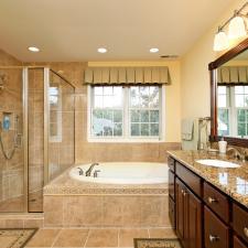 Traditional Bathroom with white trim windows with white moulding