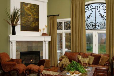 Traditional Living Room with tile fire place surround