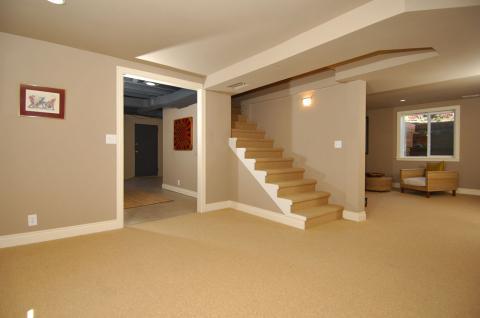 Transitional Basement with staircase with no railing
