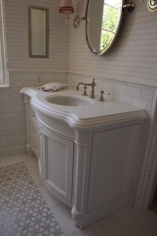 Traditional Bathroom in Van Nuys white wood bathroom silver framed vanity mirror