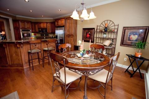 Transitional Kitchen with metal dining table and chair legs
