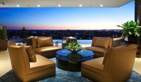 Contemporary Family Room with outdoor pool with beautiful view