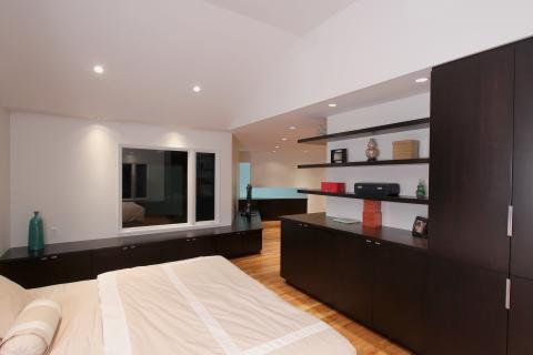 Contemporary Bedroom with storage cabinets in bedroom