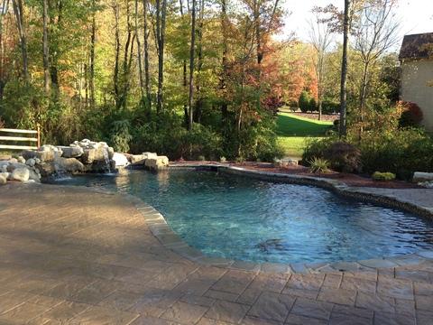 Garden Pool with stamped and stained concrete patio