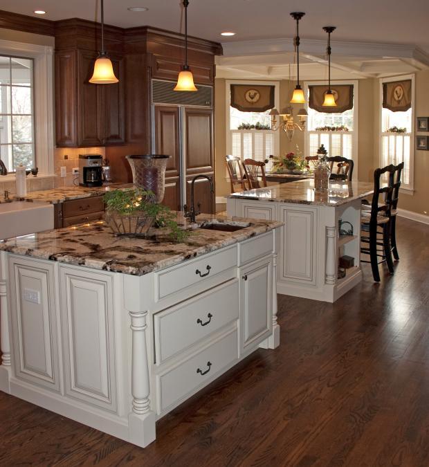 Brown Oak Kitchen Island french country kitchen with white ceramic barn style sink with large apron