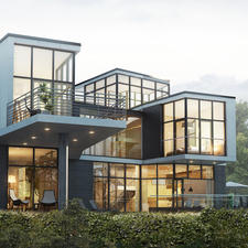 Modern Home Exterior with glass window walls