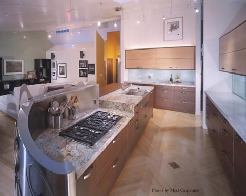Modern Kitchen with stainless steel kitchen island design feature