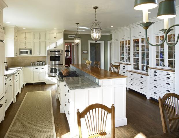 Traditional Kitchen in Centerville - pendant lights, white recessed ...