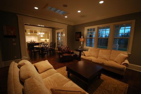 Traditional Living Room with white wood french doors with glass panels