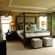 Contemporary Bedroom with blue and green floral pattern