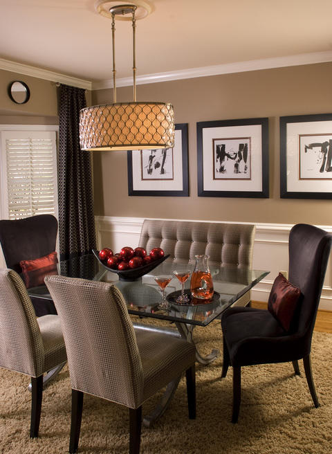 Transitional Dining Room with apholstered dining chairs