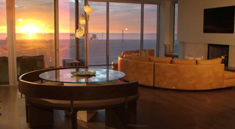 Contemporary Family Room with great view of the beach