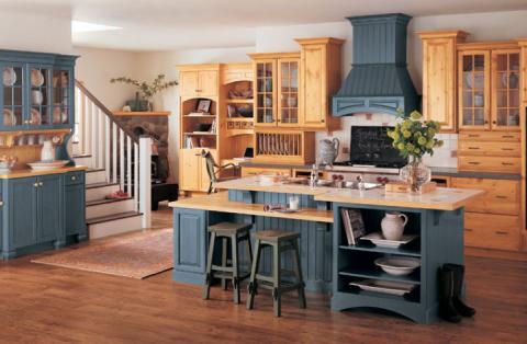 Traditional Kitchen with corner fireplace workspace nook