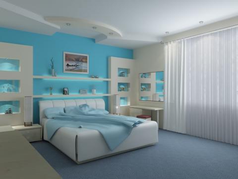 Contemporary Bedroom with upholstered headboard