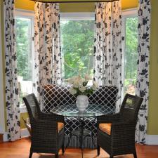 Eclectic Dining Room with black and white dining bench