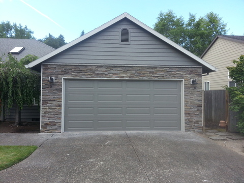 Transitional Garage with two bay front load garage