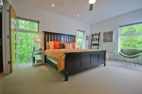 Contemporary Bedroom with vaulted ceiling