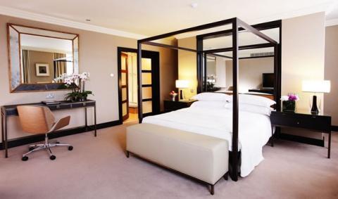 Contemporary Bedroom with bent wood task chair