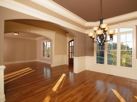 Traditional Family Room with white crown molding