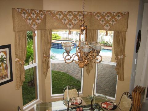 Tropical Dining Room with tropical themed window treatments