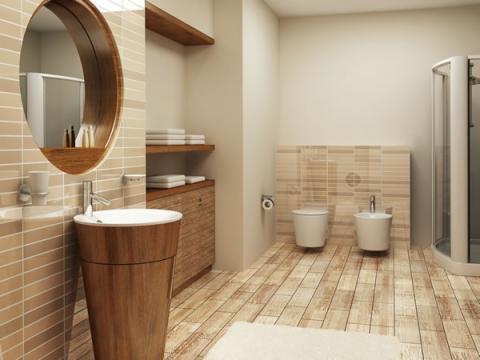 Modern Bathroom with circular built in mirror
