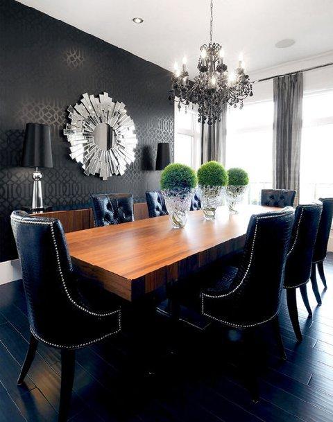 Transitional Dining Room with butcher block dining room table