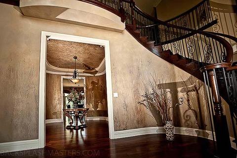 Mediterranean Entry with patterned faux finish interior paint