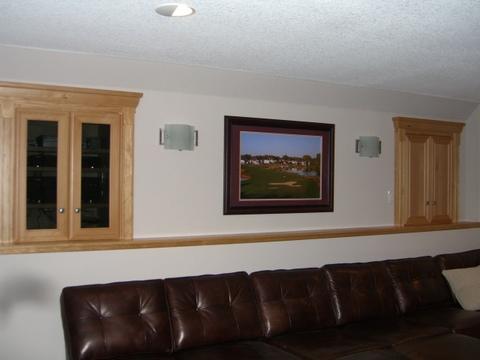 Traditional Home Theater with built in media cabinets
