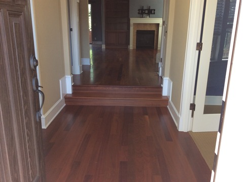 Transitional Entry with dark stained hardwood flooring