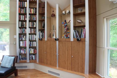 Transitional Library with polished nickel hardware