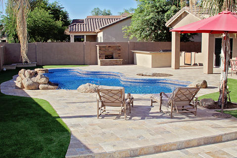 Contemporary Pool with outdoor entertaining space