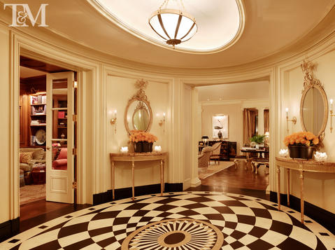 Traditional Entry with black and white flooring