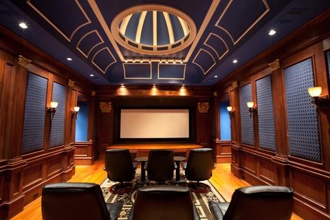 Victorian Home Theater with large movie screen