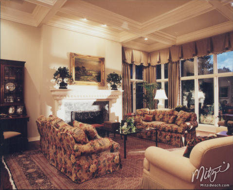 Traditional Living Room with floral upholstered sofas