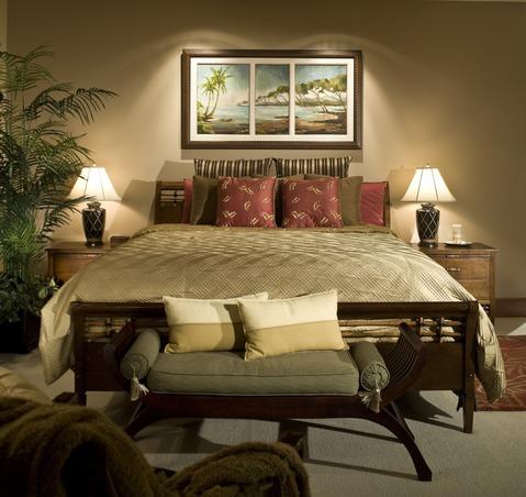 Contemporary Bedroom with tropical painting