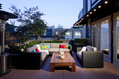Modern Patio with woven outdoor furniture