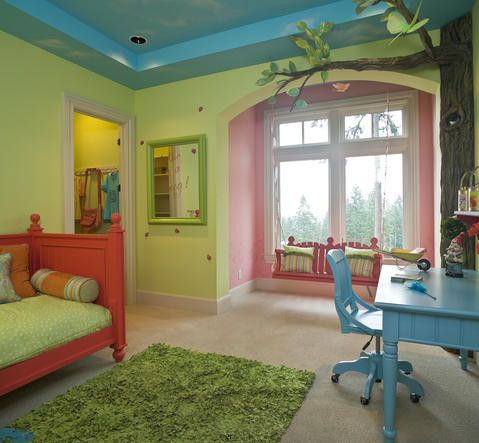 Eclectic Kids Room with painted wood furniture