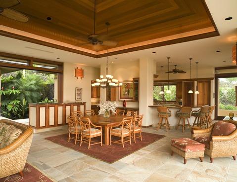 Traditional Family Room with comfortable island style furniture