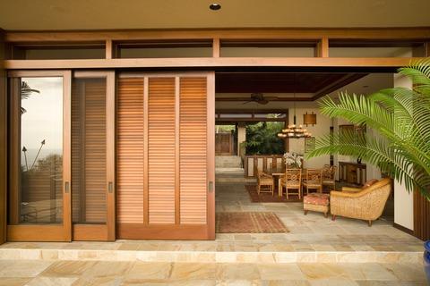 Modern Patio with plantation shutters
