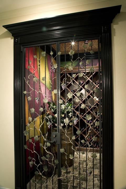 Transitional Wine Cellar with built in wine storage