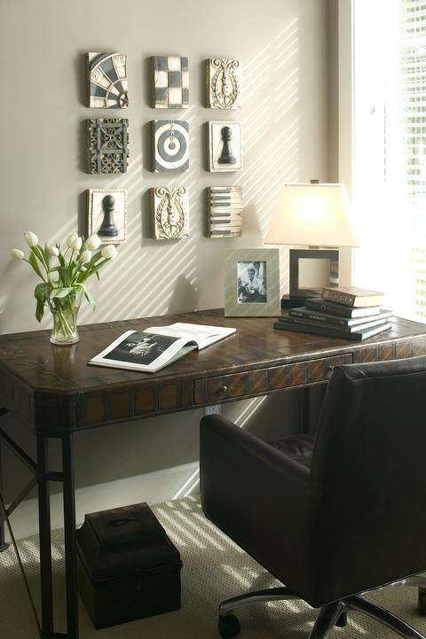 Contemporary Home Office with tooled leather desk