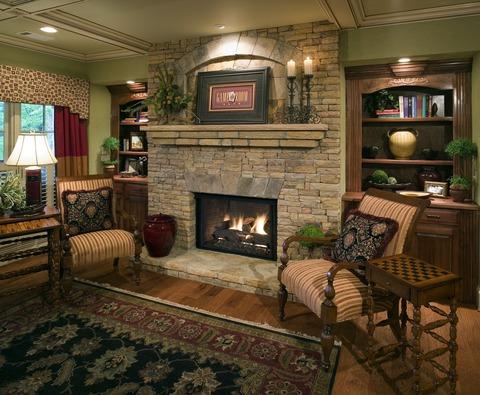 Traditional Living Room with floral pattern rug