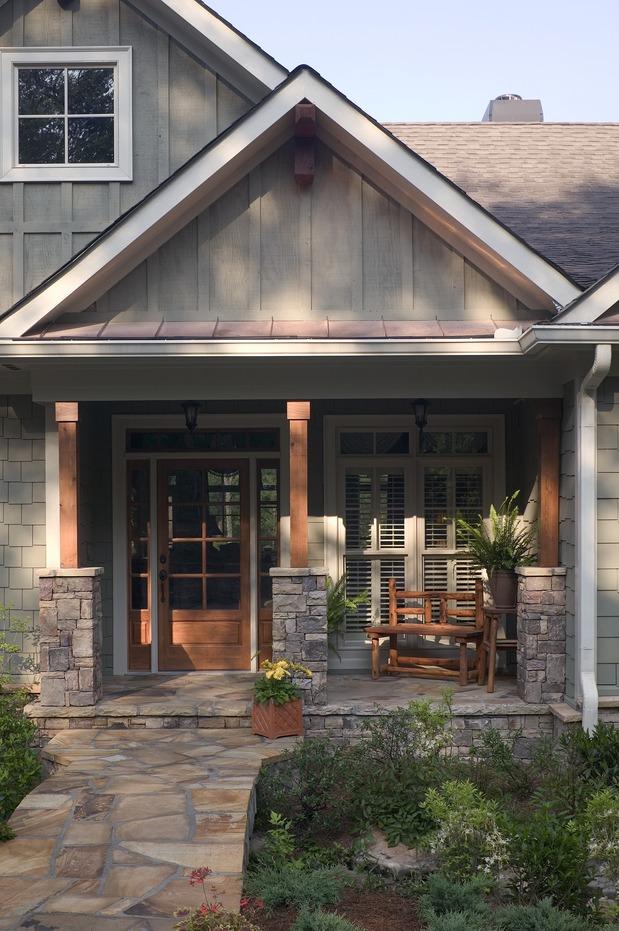 traditional porch photo - wood beam, inviting by