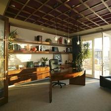 Contemporary Home Office with low voltage pendants