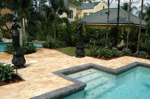 Traditional Patio with diamond tile accents